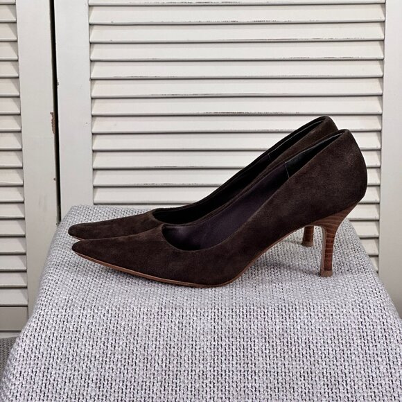 Steve Madden Excitte Dark Brown Suede Leather Heels Pumps Shoes Women's Size 6.5 - Picture 4 of 8